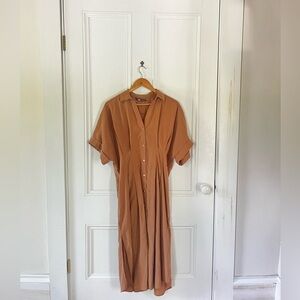 Zara Button Up Tencel Dress in Camel